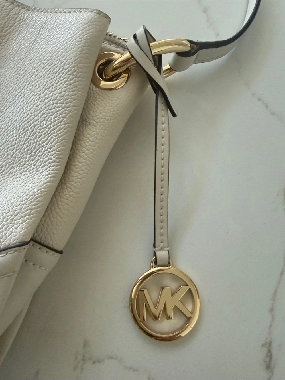 Michael Kors White Pebbled Leather Crossbody with Gold Accents